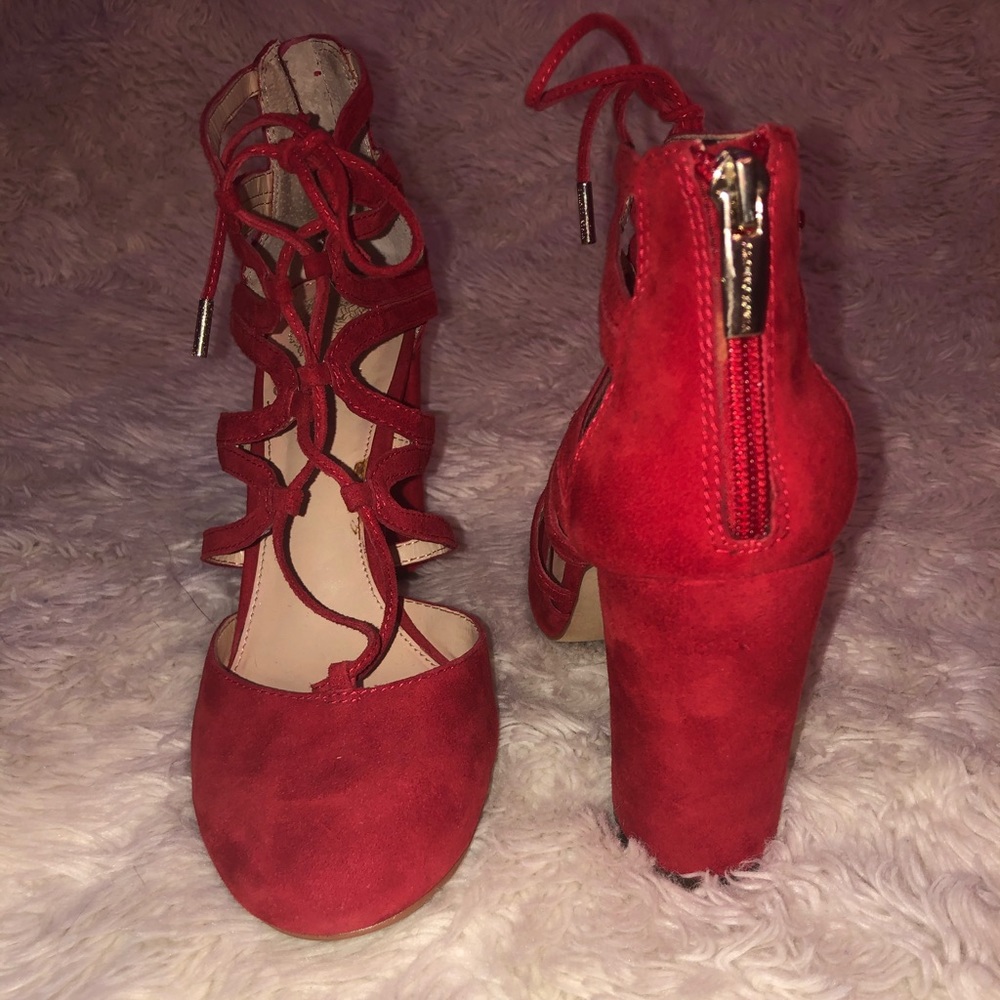 Vince Camuto red chunky heels